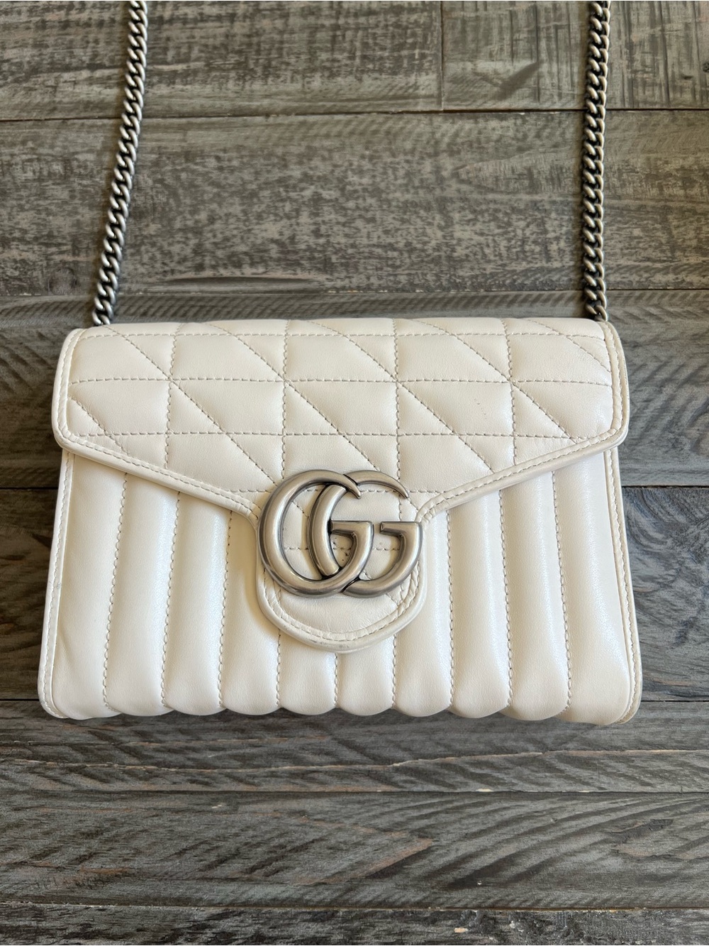Gucci White Quilted GG Marmont Small Shoulder Bag